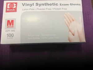 Basic Vinyl Untersuchungshandschuhe 100 Stück - Medium - Latex & Puderfrei.............NEU - Bild 1 von 2