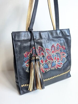 PATRICIA NASH Toscano North Provencal Embroidery Flowers Leather Tote Bag - Image 1 of 4