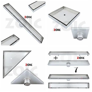 OZ Stainless Steel Linear Square Stealth Water Waste Floor Drain Shower Grates - Picture 1 of 74