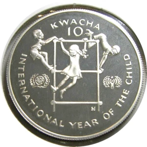 elf Zambia 10 Kwacha 1980 Silver Proof Year of the Child  only 12,000 minted - Picture 1 of 2