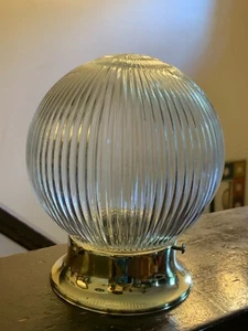 Flush Mount Ceiling light Round Ribbed clear Shade Brass Canopy - Picture 1 of 7