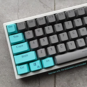 Double Shot PBT Keycaps Gray Cyan 104 Set Shine Through for Cherry MX Keyboards - Picture 1 of 10