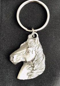 Solid Pewter HORSE Stallion Cowboy Ranch Texas Silver Metal Keychain A - Foto 1 di 1