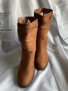 Bamboo Faux Suede Slouchy Mid Calf Women’s 7 Dark Camel Vegan  - Picture 1 of 19