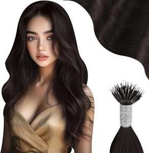 Moresoo 24" Nano Bead Hair Extensions Real Human Hair Darkest Brown #2 50g/Pack - Picture 1 of 9