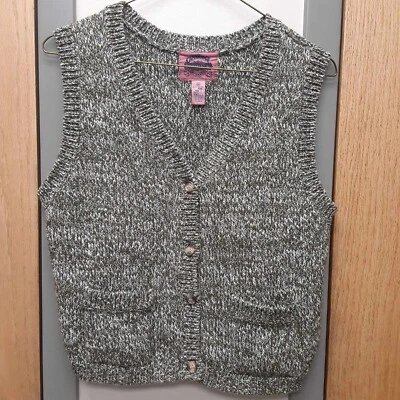 VTG Cambridge Dry Goods Women's Medium Knit Button up cotton sweater vest pocket - Image 1 of 4