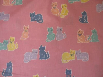 OOP Hoffman Cotton Fabric ~ Pastel Cats on Pale Pink Background - 1 Yard - Image 1 of 4