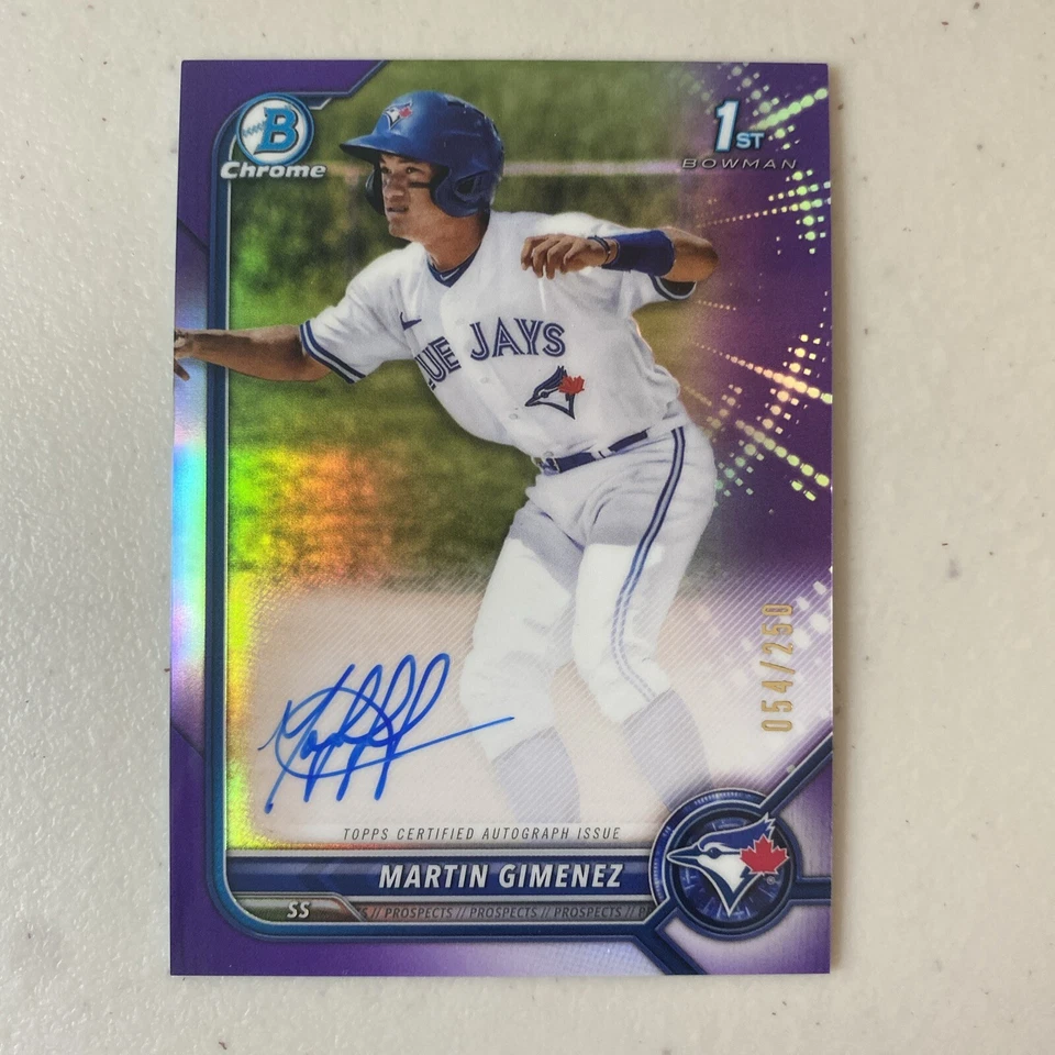 2022 Bowman Chrome Prospect Purple Refractor 54/250 Martin Gimenez #CPA-MGZ Auto - Image 1 of 1