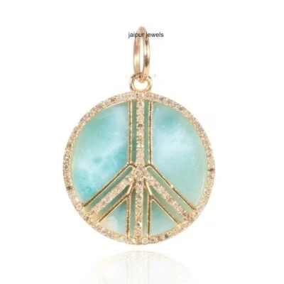 Letrero de la Paz Diamante Dije Plata de Ley 925 Diseñador Larimar Signo de la Paz Colgante Foto 1 de 2