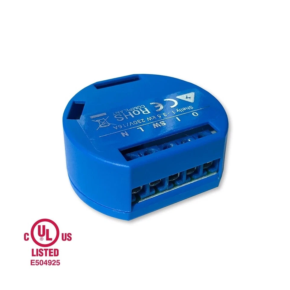 SHELLY 1, Smart Home Devices, 1-pack Relay Switch 16A, UL-listed, Wi-Fi