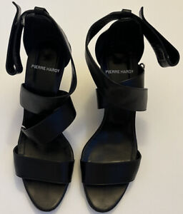 Pierre Hardy Womens Leather Ankle Strap Wedged Heels Black Size 7.5