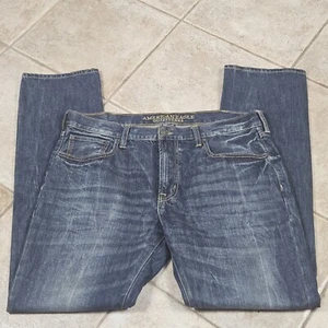 American Eagle Men 38 x 36 Tall Jeans Slim Straight Medium Wash Distressed Blue - Picture 1 of 10