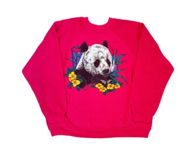 Vtg 91 Tultex Crew Neck Pullover Sweater Panda Graphic LSJ Sportswear Pink Sz L - Image 1 of 4