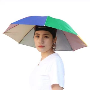 Rainbow Umbrella Hat Hands Free Fishing Golf Beach Cap for Kids Men Women - Picture 1 of 9