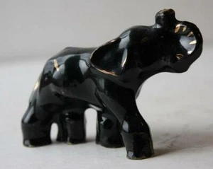 Elephant Figurine Ceramic Porcelain Hand Painted Black Gold Figurine Beauty VTG - Picture 1 of 1