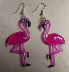 Pink Flamingo Earrings Handcrafted Tacky trailer park Fun Party Nora's USA MADE - Picture 1 of 4
