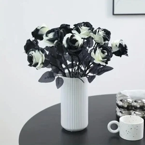 1x Schwarz Weiß Kunstblume Gothic Simulation Blume Braut Hochzeit Bouquet - Bild 1 von 12
