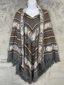 Vintage Handicrafts Sisanda Wool Aztec Poncho Fringe Scarf Detail Fish Tassels - Picture 1 of 11