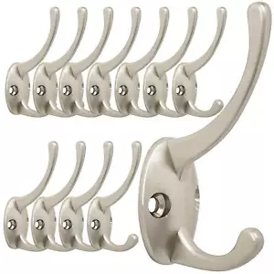 IBosins 12 Pack Silver Coat Hooks Wall Mounted with 24 Screws Retro Double Hooks - Picture 1 of 7