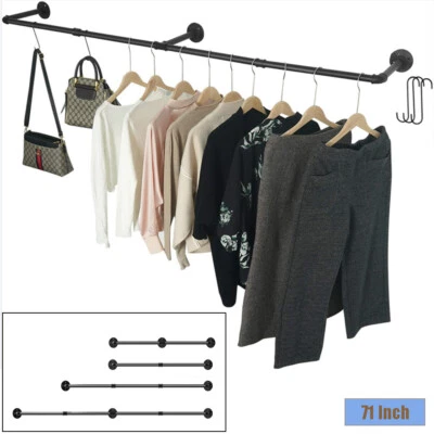 Wall Mount Garment Rack Clothes Rail Industrial Pipe Kitchen Hanging Bar w3 Hook - Image 1 of 4