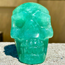 335G Natural green aventurine Quartz hand Carved skull crystal Reiki-AE76