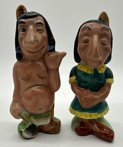 Vtg Native American Indian Chief Salt & Pepper Shaker Set ceramic VGC - Picture 1 of 8