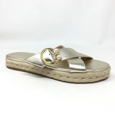 Stuart Weitzman Crossover Sandals Shoes Womens Size 6.5 Gold Leather Espadrille - Image 1 of 4