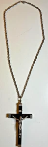 Antike italienische Kruzifix Halskette Holz & Metall Kreuz, INRI, gemarkt Italien, 23" - Bild 1 von 16