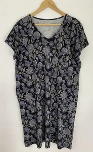 Pure Jill weiches V-Ausschnitt T-Shirt Kleid PL blau Paisley Blumen Bio Baumwolle Strick - Bild 1 von 8