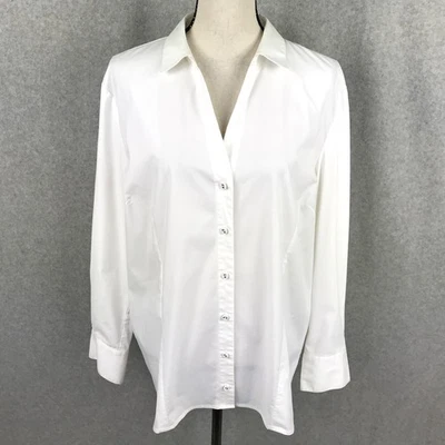 Camisa J Jill Blanca Colección Botón Frontal Túnica Top Talla XL Manga Larga Algodón Foto 1 de 4