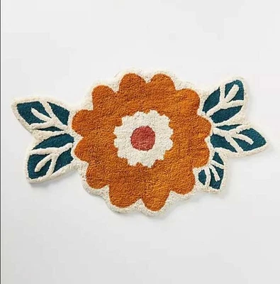 New Anthropologie Tufted bouquet orange flower bath mat rug - Image 1 of 4
