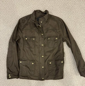 J Crew Downtown Feldjacke Damen Large grün gewachste Baumwolle Druckknopf Armee adrett - Bild 1 von 7