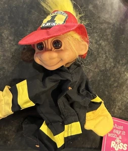 Russ Troll Vintage Fireman Firefighter Puppet WITH TAGS - Picture 1 of 6