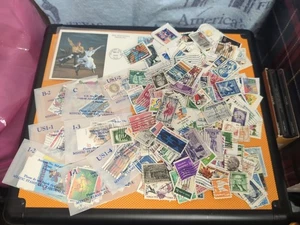 Vintage Postage stamp collection Lot Unsorted US W/ Oklahoma 1st Day And Disney - Picture 1 of 11