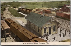 1909 HILBERT JUNCTION, Wisconsin Postcard RAILROAD DEPOT / Train Station Scene - Picture 1 of 2
