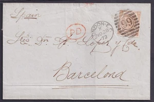 1872 6d Pale Chestnut SG 122b Platte 11 ML London nach Barcelona FU Kat. 150,00 £ - Bild 1 von 2