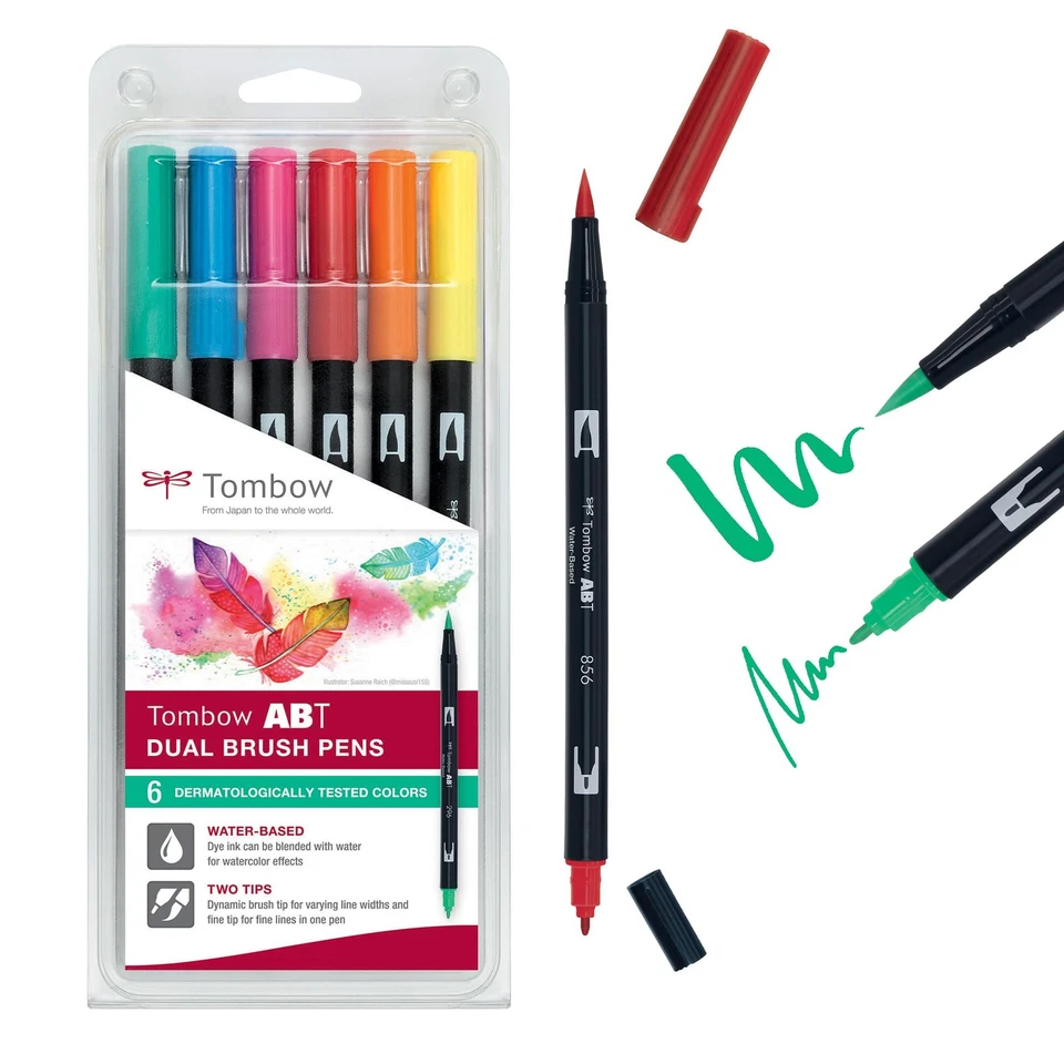 Juego de 6 marcadores de tinta a base de agua multicolor ABT-6P-3 doble pincel Foto 1 de 3
