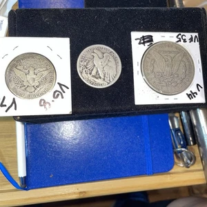 Lot 1891 Morgan Silver Dollar 1908D Barber Half 1942 Walking Liberty Half - Picture 1 of 9