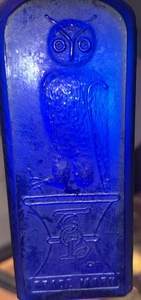 Antiguo frasco de medicina de vidrio azul cobalto c 1900 OWL DRUG CO 6-1/2 pulgadas - Imagen 1 de 10