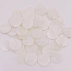 50 PCS 15mm Round Flat Coin Shell White Mother of Pearl Top Hole Loose Beads - Picture 1 of 9