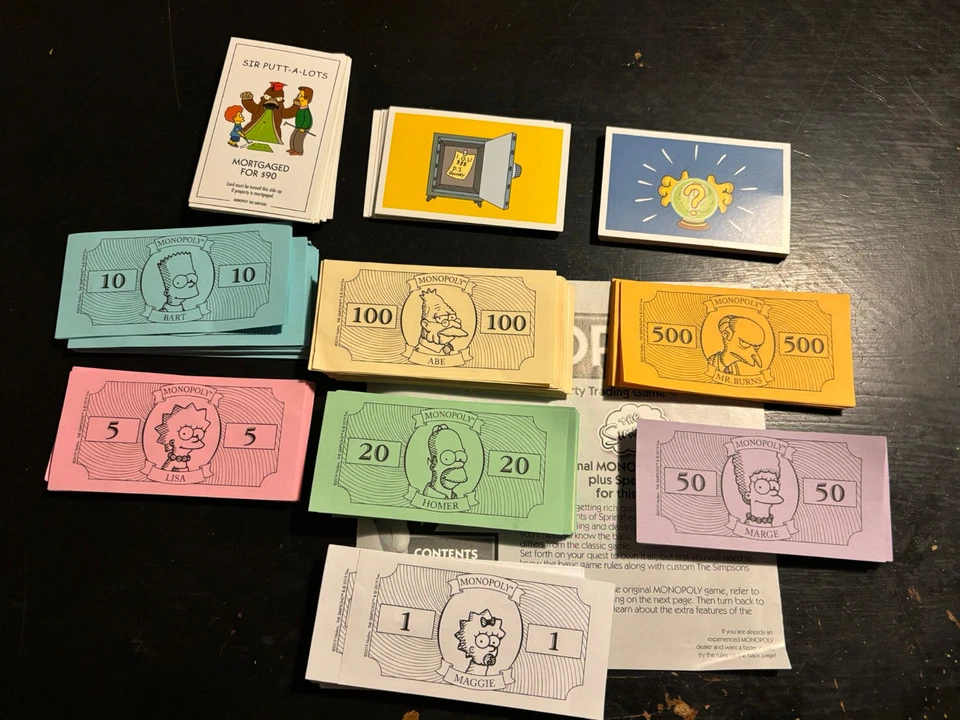 2001 Monopoly SIMPSONS EDITION Replacement Pieces: Stack Of Cash And Cards - Image 1 of 1