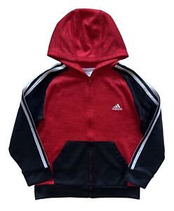 ADIDAS Boys Hoodie Full Zip Performance Logo Sweatshirt Jacket Black Red SIZE 7