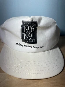 VTG 1991 Boeing Trucker Hat Snapback Cap White USA Nylon Canvas Aerospace - Picture 1 of 5