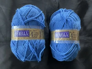 NEW Pair Bernat Berella "4" Knitting Worsted Yarn Skeins 4 oz Marine Blue - Picture 1 of 3
