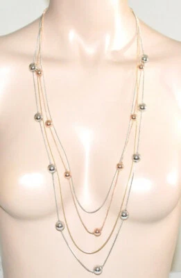Collana donna lunga multi fili argento oro rosa dorata ciondoli lucidi UG48 - Immagine 1 di 2