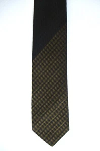Vtg 60s Gold Black Diagonal Houndstooth Brocade All Silk Skinny Jazz Tie - Picture 1 of 8