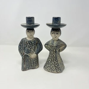 North Eagle Studio Pottery Man & Woman Candle Holders Figural Folk - Picture 1 of 7