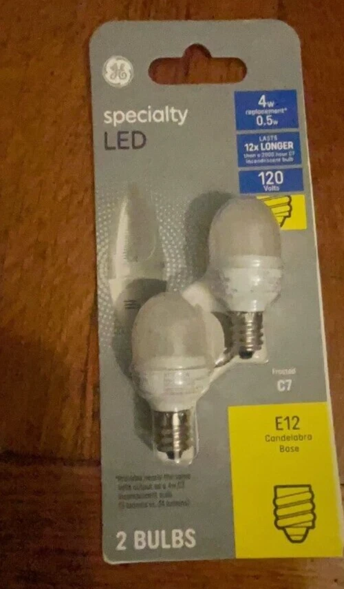 2 Pack GE LED Frosted C7 120 Volts 4 Watt Replacement Bulbs E12** - Image 1 of 1
