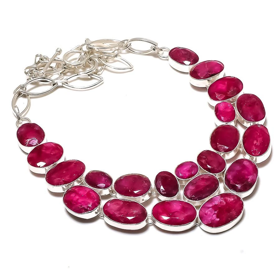 Ruby(Simulated) Gemstone Handmade 925 Sterling Silver Jewelry Necklace 18" - Image 1 of 1