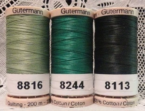 3 NEW Green GUTERMANN 100% cotton hand thread for Quilting 220 yard Spools - Picture 1 of 1